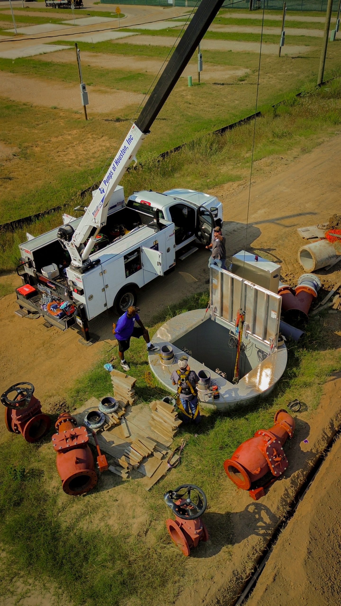 Lift station with lid open
